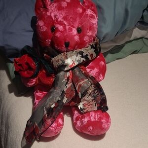 Pink Plush Teddy Bear with Scarf and Rose - Kids Toys Dolls & Accessories